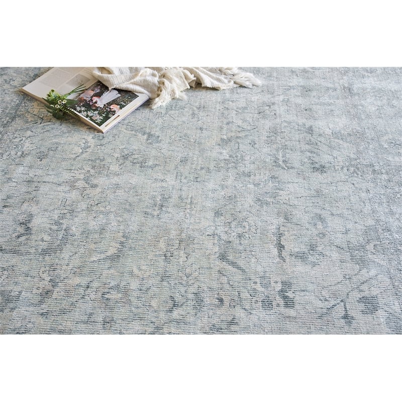 Tuscany Handloomed Wool/Bamboo Silk Ivory/Blue 6'x9' Area Rug