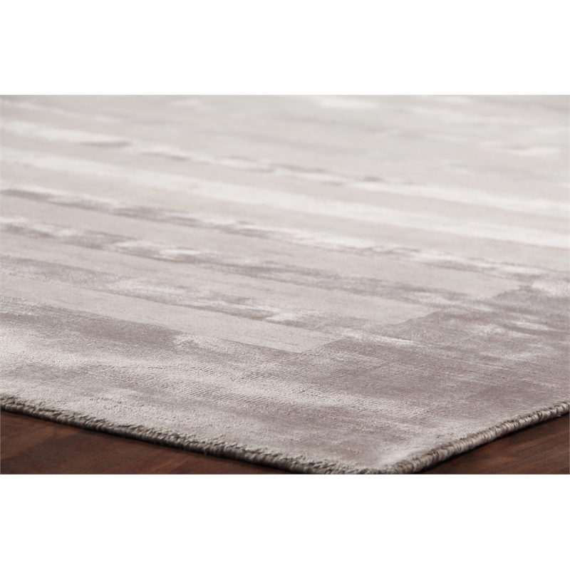 Wide Stripe Handloomed Viscose Silver 9'x12' Area Rug