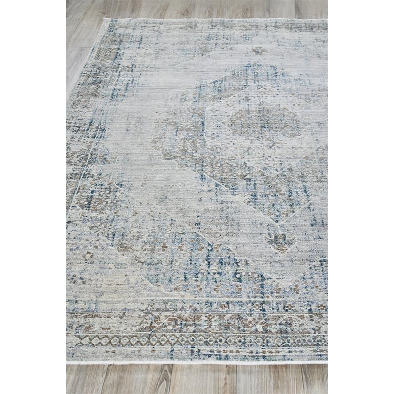 Vintage Looms Power Loom Polyester Beige/Blue 2'x3' Area Rug