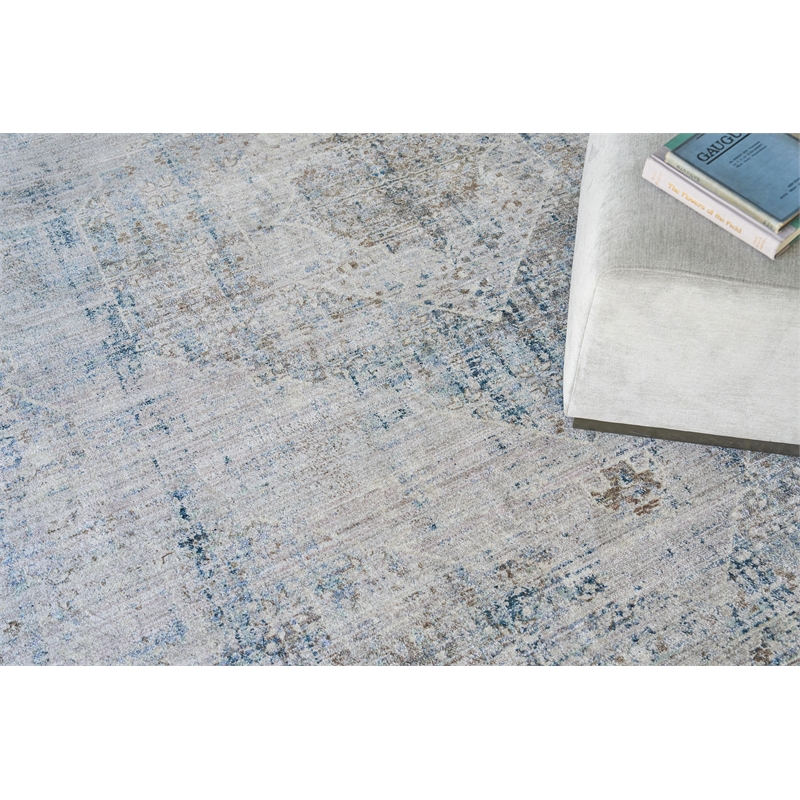Vintage Looms Power Loom Polyester Beige/Blue 2'x3' Area Rug