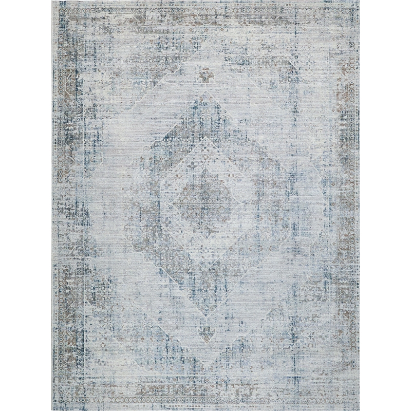 Vintage Looms Power Loom Polyester Beige/Blue 2'x3' Area Rug
