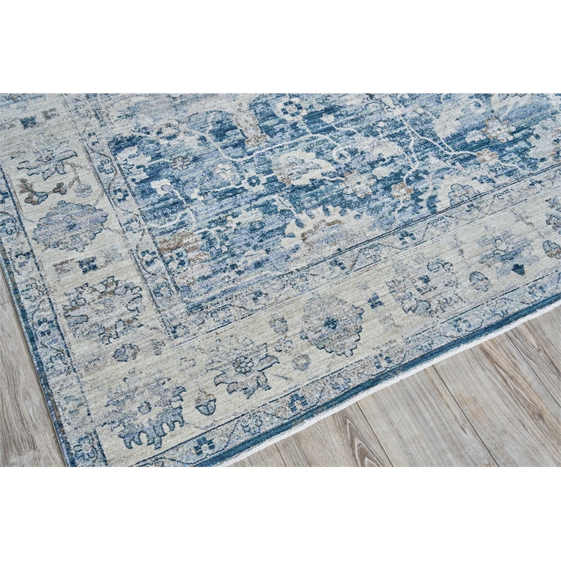 Vintage Looms Power Loom Polyester Blue/Beige 4'x12' Area Rug