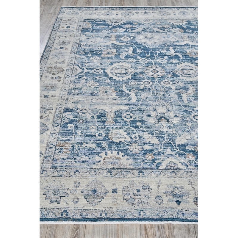 Vintage Looms Power Loom Polyester Blue/Beige 4'x12' Area Rug