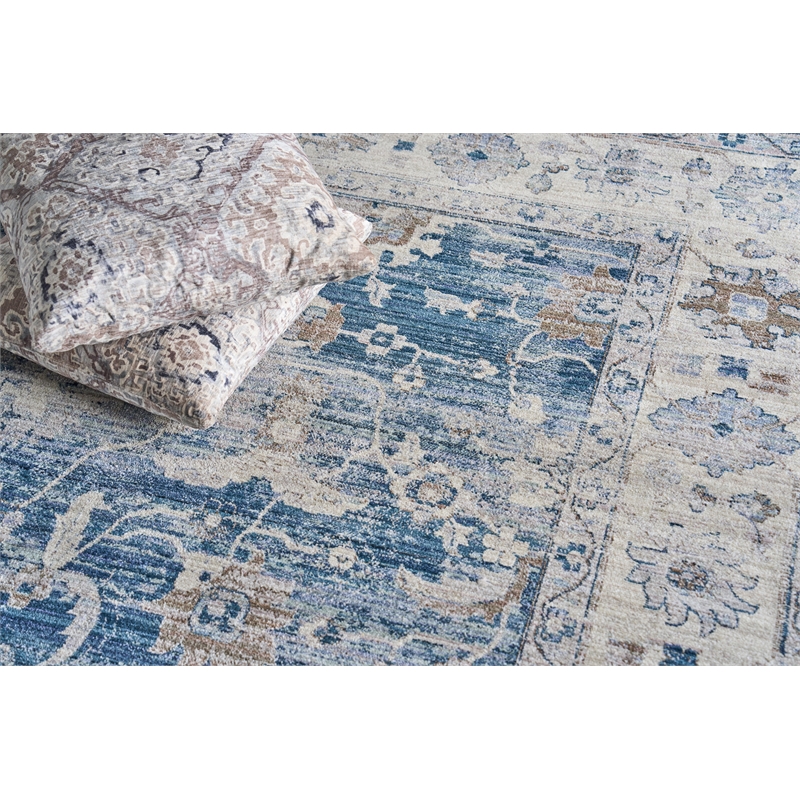 Vintage Looms Power Loom Polyester Blue/Beige 4'x12' Area Rug