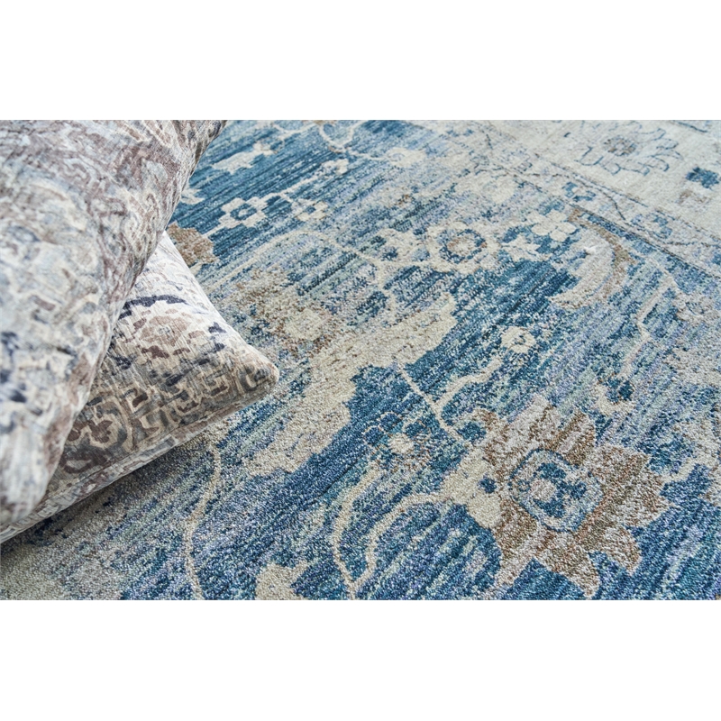 Vintage Looms Power Loom Polyester Blue/Beige 6'x9' Area Rug