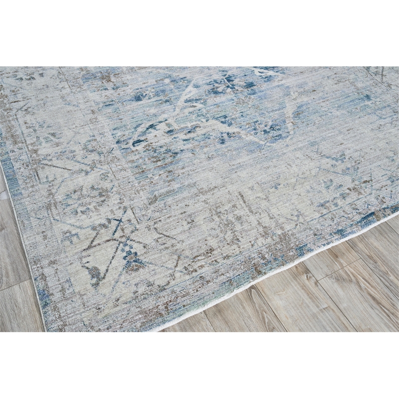 Vintage Looms Power Loom Polyester Light Blue/Beige 2'x3' Area Rug