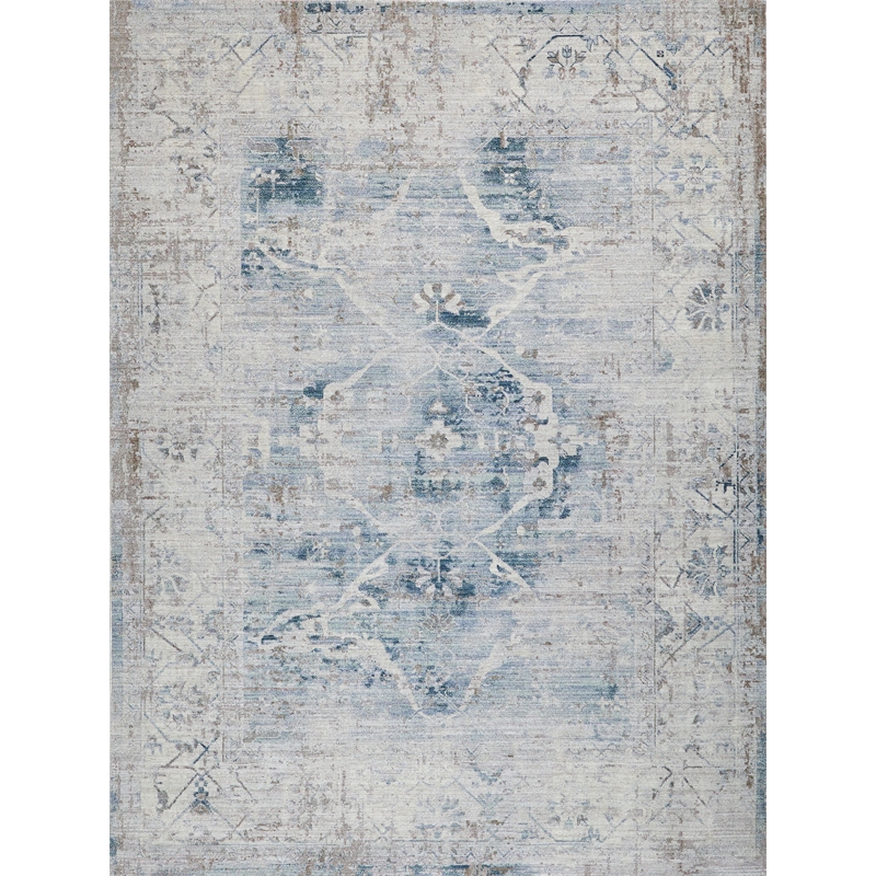 Vintage Looms Power Loom Polyester Light Blue/Beige 2'x3' Area Rug