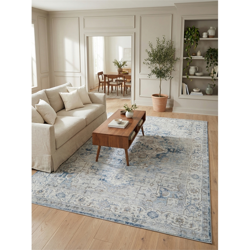 Vintage Looms Power Loom Polyester Blue/Beige 12'x15' Area Rug