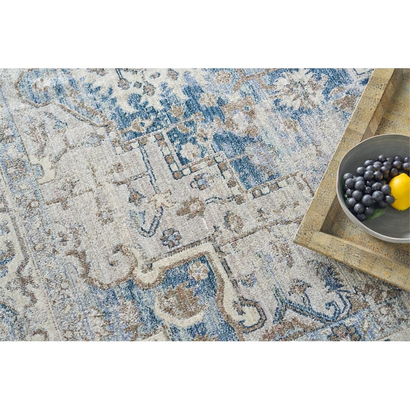 Vintage Looms Power Loom Polyester Blue/Beige 2'x3' Area Rug