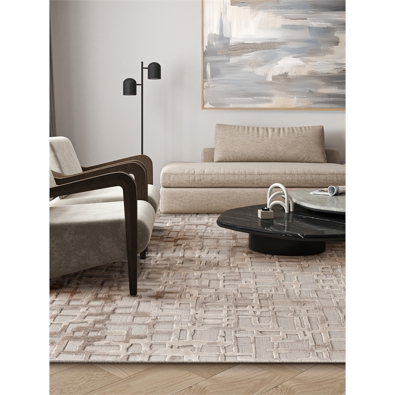 Vista Handloomed Wool/Bamboo Silk Beige 12'x15' Area Rug