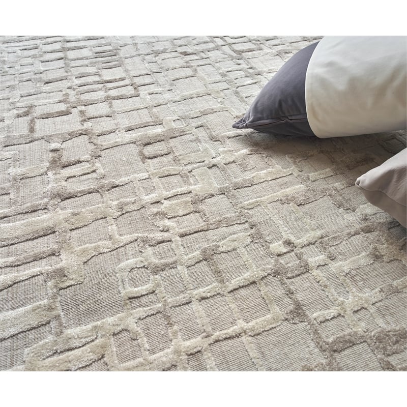 Vista Handloomed Wool/Bamboo Silk Beige 14'x14' Square Area Rug