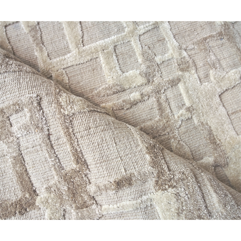 Vista Handloomed Wool/Bamboo Silk Beige 15'x15' Square Area Rug