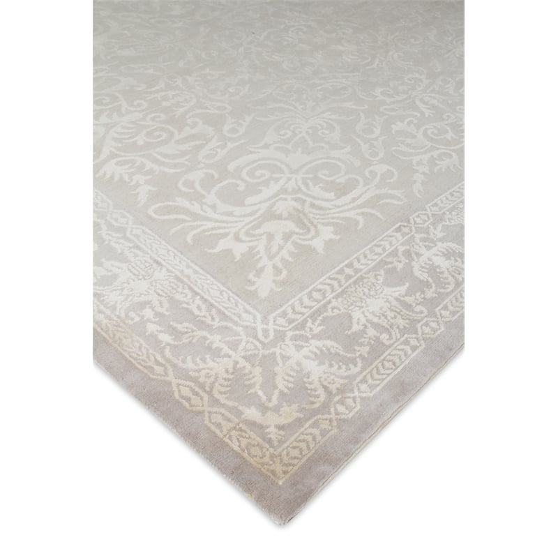 Velvet Hand-Knotted Silk Ivory/Silver 9'x12' Area Rug