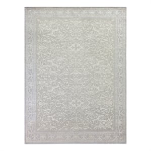 Velvet Hand-Knotted Silk Ivory/Silver 9'x12' Area Rug