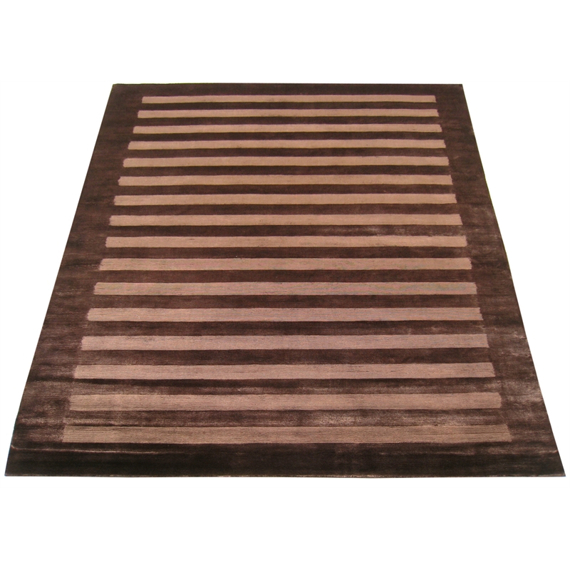 Wide Stripe Handloomed Viscose Chocolate 12'x15' Area Rug