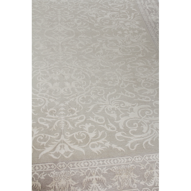 Velvet Hand-Knotted Silk Ivory/Silver 12'x15' Area Rug