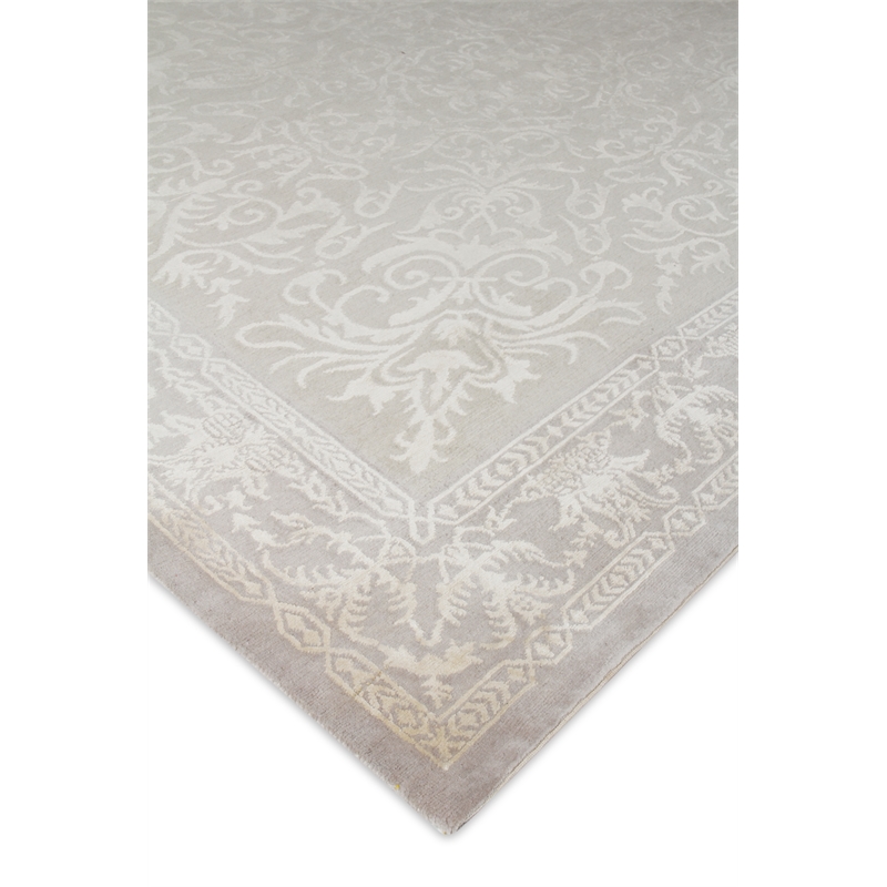 Velvet Hand-Knotted Silk Ivory/Silver 12'x15' Area Rug