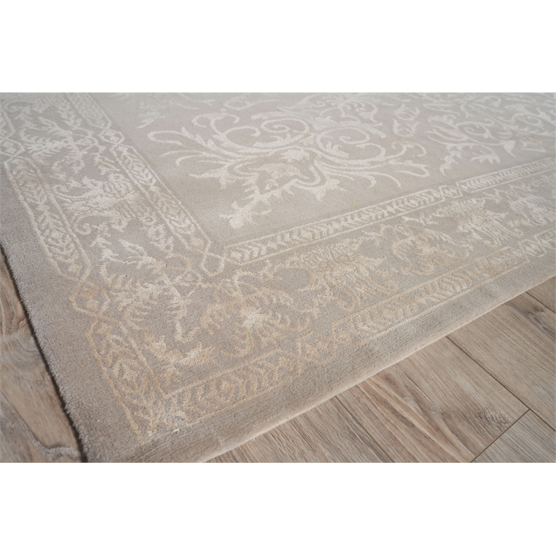 Velvet Hand-Knotted Silk Ivory/Silver 12'x15' Area Rug