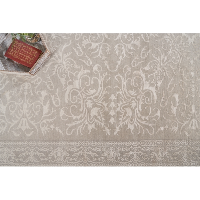 Velvet Hand-Knotted Silk Ivory/Silver 8'x10' Area Rug