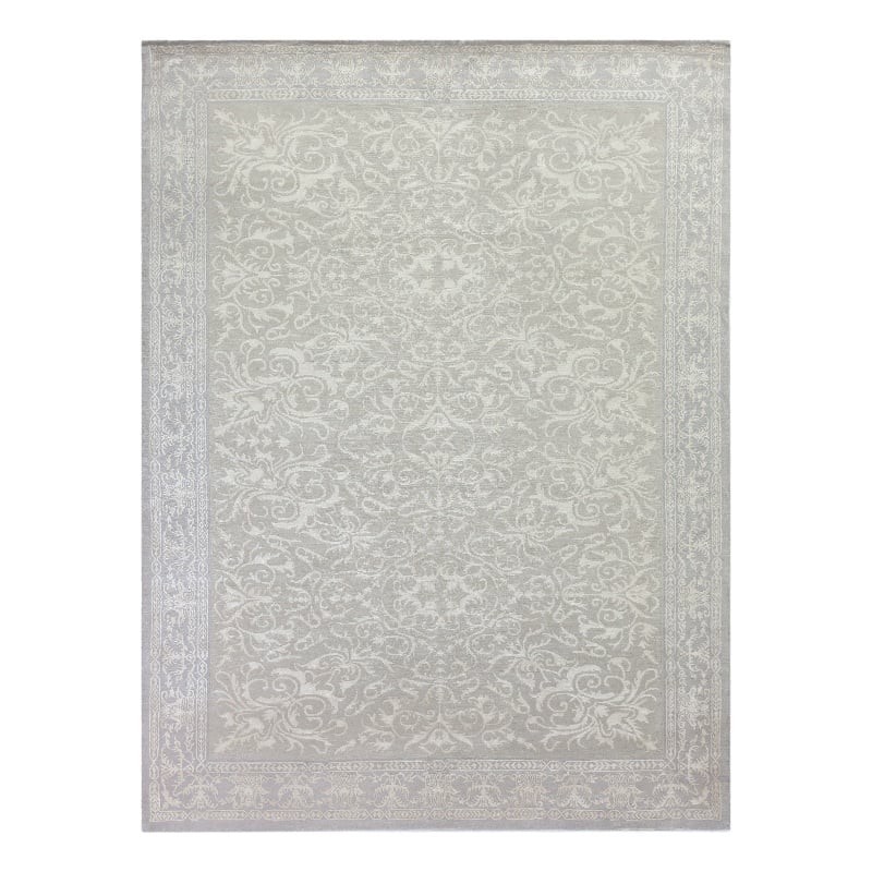 Velvet Hand-Knotted Silk Ivory/Silver 8'x10' Area Rug