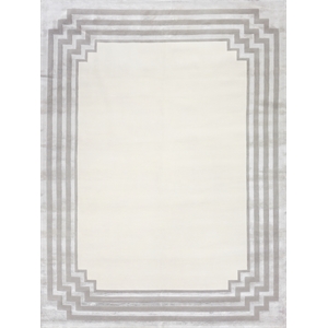Vero Hand-Knotted Wool/Bamboo Silk Ivory/Silver/Dark Gray 10'x14' Area Rug