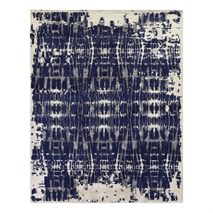 Vertigo Hand-Knotted Wool/Bamboo Silk Navy/Gray/Ivory 8'x10' Area Rug