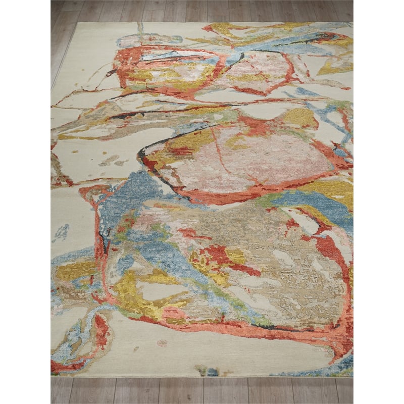 Vibrance Hand-Knotted Wool/Bamboo Silk Pink/Red/Blue/Multi 9'x12' Area Rug
