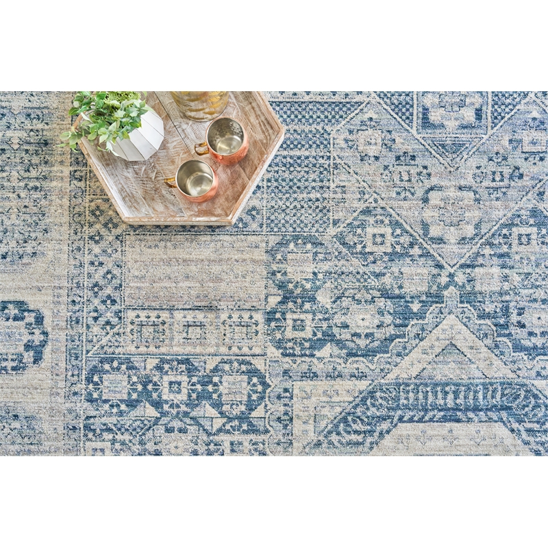 Vintage Looms Power Loom Polyester Light Blue/Blue 9'x12' Area Rug