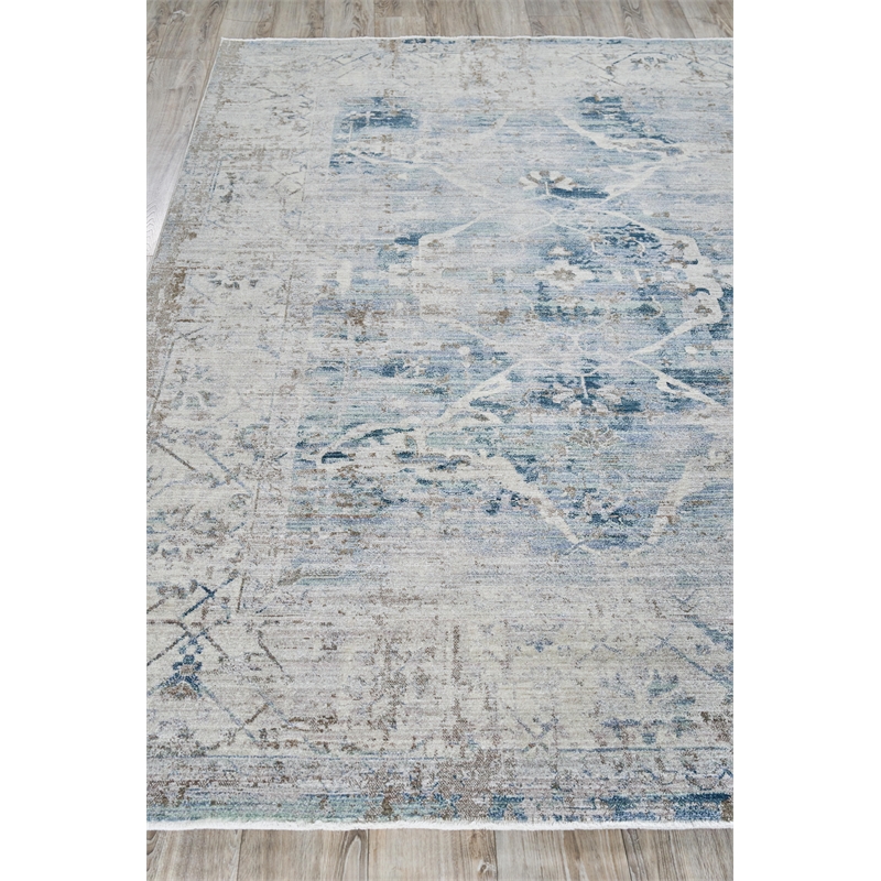 Vintage Looms Power Loom Polyester Light Blue/Beige 4'x12' Area Rug
