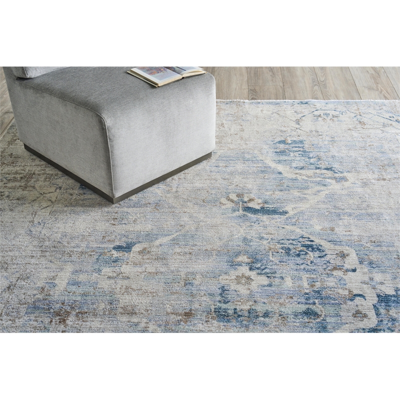 Vintage Looms Power Loom Polyester Light Blue/Beige 4'x12' Area Rug