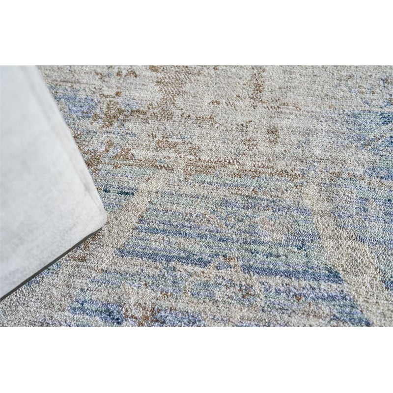 Vintage Looms Power Loom Polyester Light Blue/Beige 4'x12' Area Rug