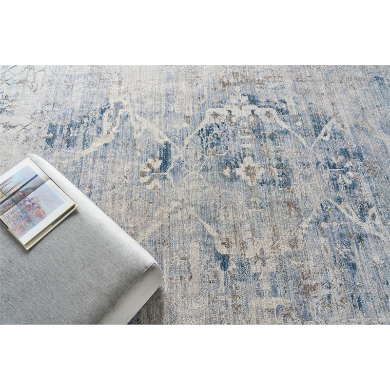 Vintage Looms Power Loom Polyester Light Blue/Beige 4'x6' Area Rug