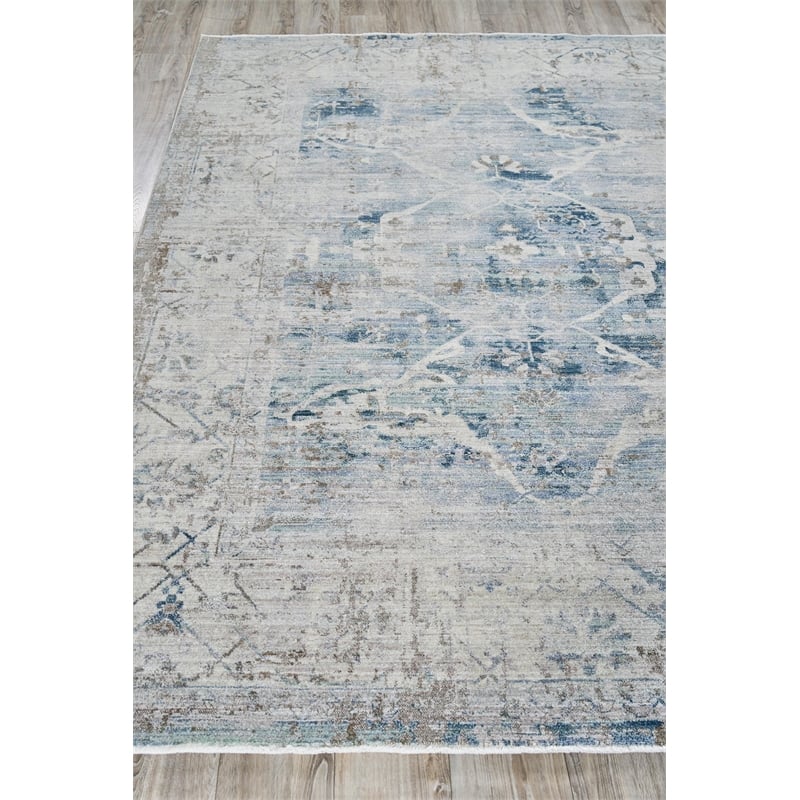 Vintage Looms Power Loom Polyester Light Blue/Beige 6'x9' Area Rug