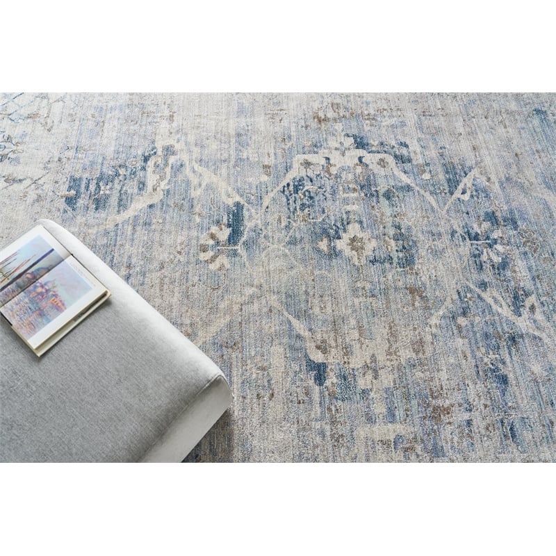 Vintage Looms Power Loom Polyester Light Blue/Beige 6'x9' Area Rug