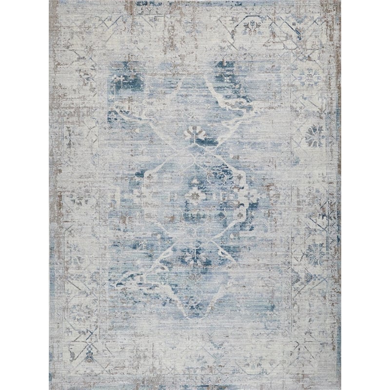 Vintage Looms Power Loom Polyester Light Blue/Beige 6'x9' Area Rug