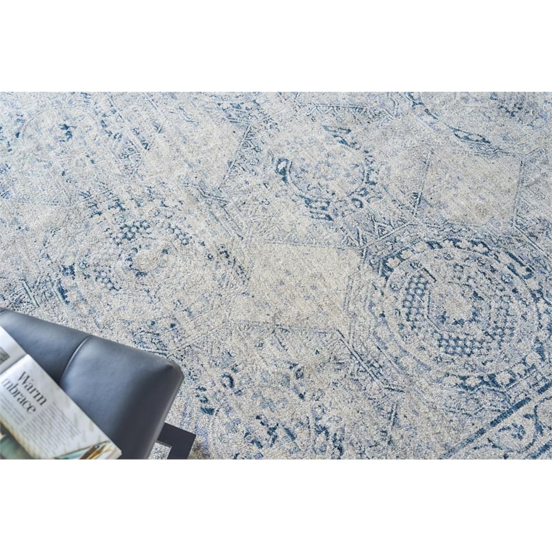Vintage Looms Power Loom Polyester Light Blue/Blue 2'x3' Area Rug
