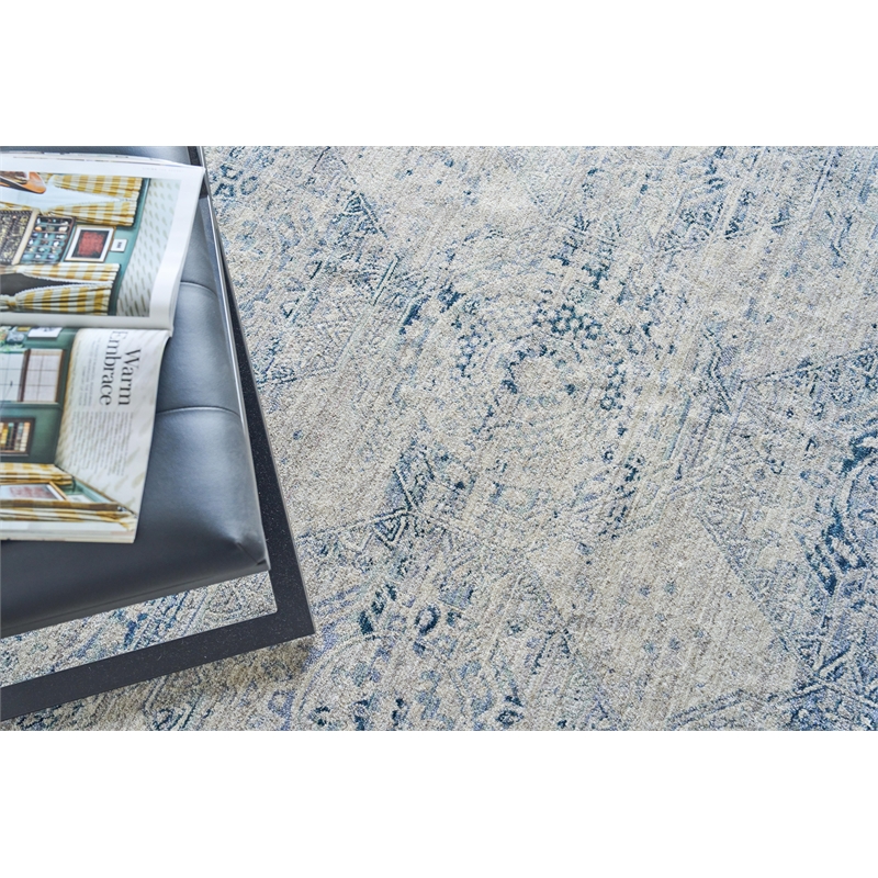Vintage Looms Power Loom Polyester Light Blue/Blue 4'x6' Area Rug