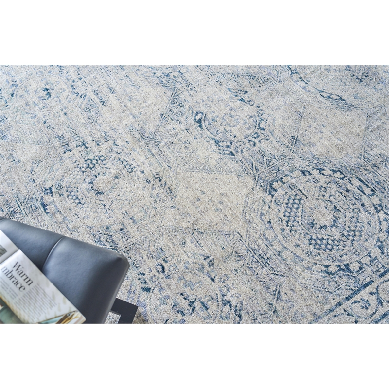 Vintage Looms Power Loom Polyester Light Blue/Blue 4'x6' Area Rug