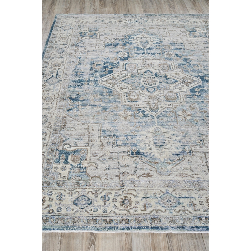 Vintage Looms Power Loom Polyester Blue/Beige 4'x12' Area Rug