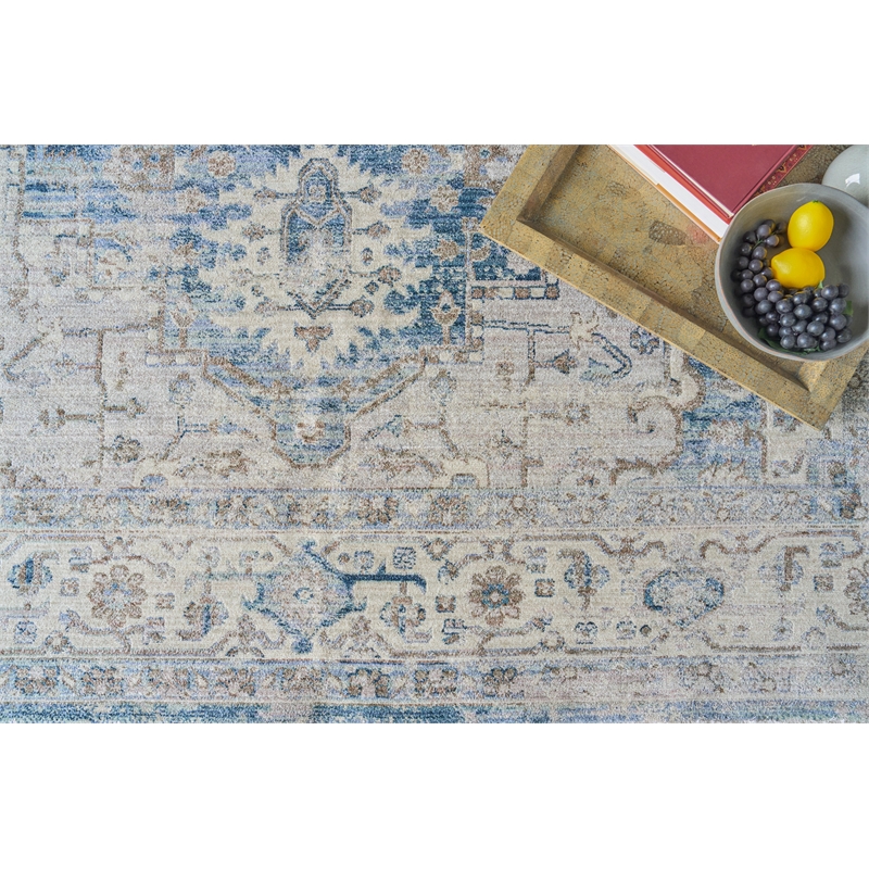 Vintage Looms Power Loom Polyester Blue/Beige 6'x9' Area Rug