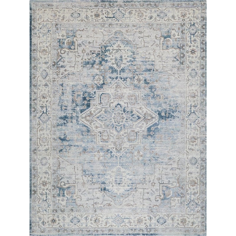 Vintage Looms Power Loom Polyester Blue/Beige 6'x9' Area Rug