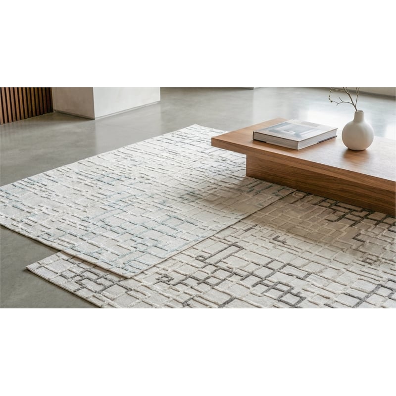Vista Handloomed Wool/Bamboo Silk Gray/Blue 12'x12' Square Area Rug