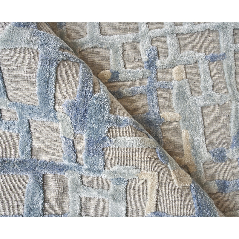 Vista Handloomed Wool/Bamboo Silk Gray/Blue 12'x15' Area Rug