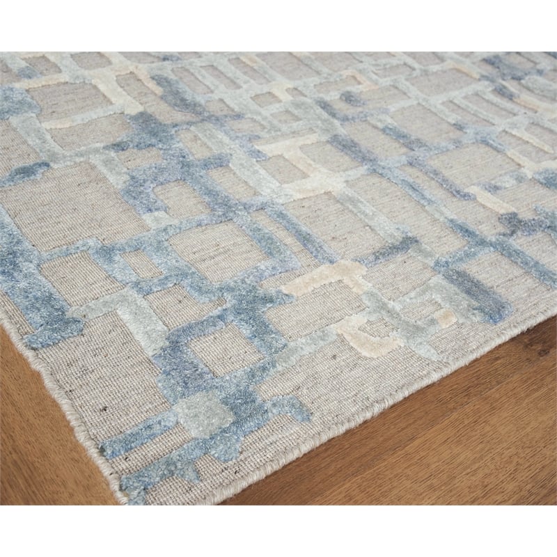 Vista Handloomed Wool/Bamboo Silk Gray/Blue 14'x18' Area Rug