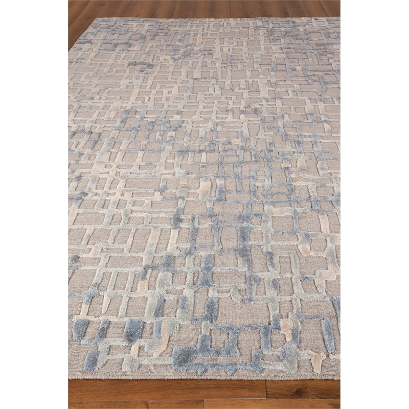 Vista Handloomed Wool/Bamboo Silk Gray/Blue 14'x18' Area Rug