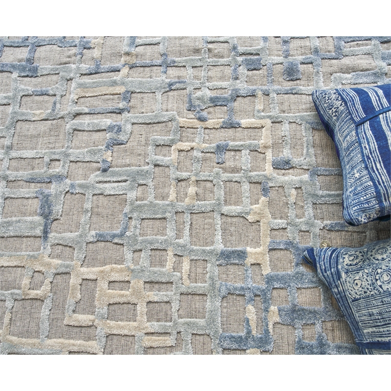 Vista Handloomed Wool/Bamboo Silk Gray/Blue 15'x15' Square Area Rug