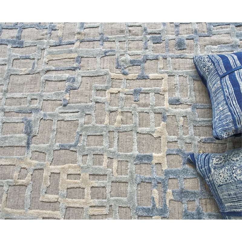 Vista Handloomed Wool/Bamboo Silk Gray/Blue 15'x20' Area Rug