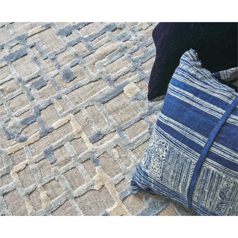 Vista Handloomed Wool/Bamboo Silk Gray/Blue 15'x20' Area Rug
