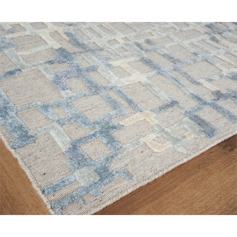 Vista Handloomed Wool/Bamboo Silk Gray/Blue 15'x24' Area Rug