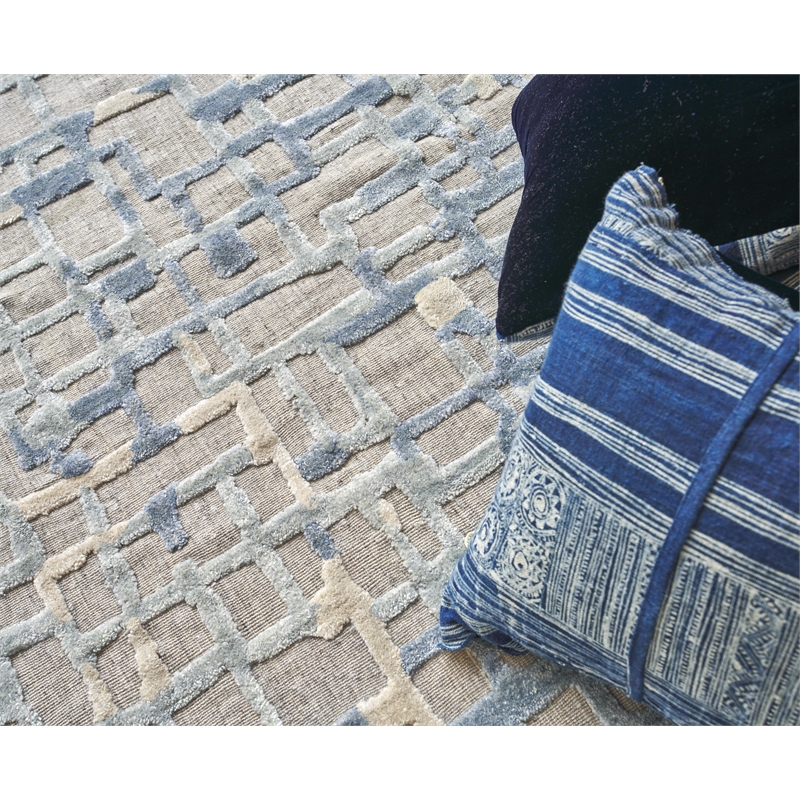 Vista Handloomed Wool/Bamboo Silk Gray/Blue 15'x24' Area Rug